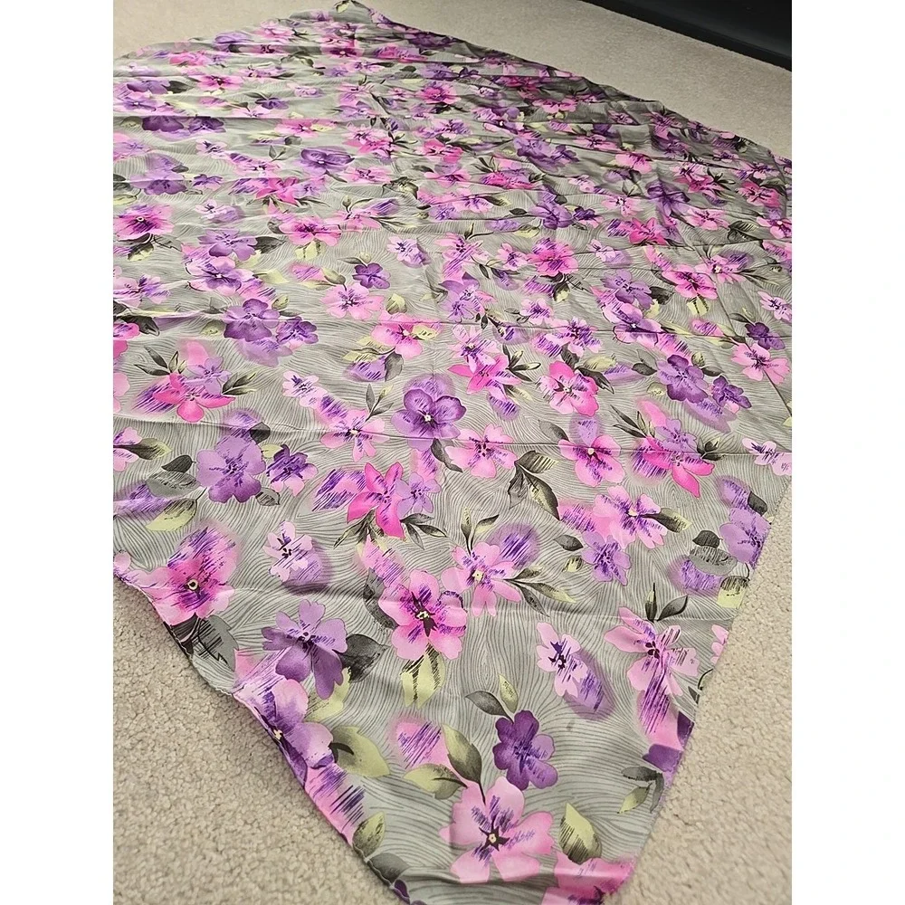 Silk Chiffon Scarf Floral Rolled Green Lavender Pink‎ 39